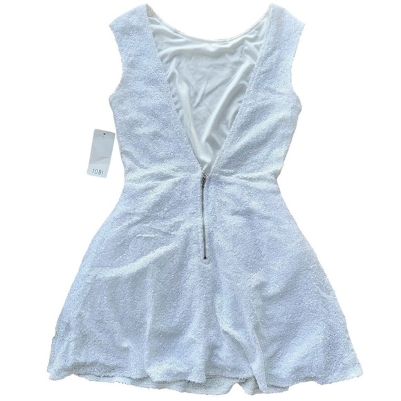 Tobi Sequined Tulle Open Back Sleeveless Cocktail Mini Dress White Size M - Picture 2 of 8